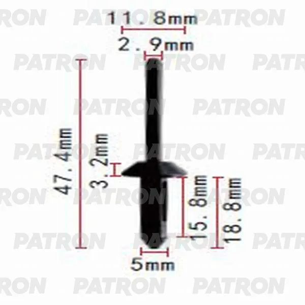 Клипса пластмассовая Ford, GM. 5mm применяемость: заклёпка пластиковая, PATRON P37-0127