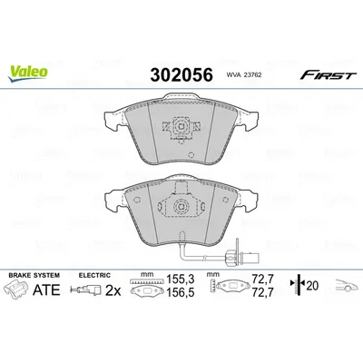 Колодки тормозные перед VALEO 302056