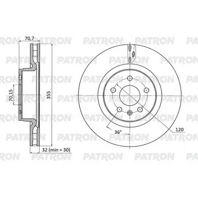 Диск тормозной передний TESLA MODEL S / MODEL X 12-(D = 355 MM) PATRON PBD1345