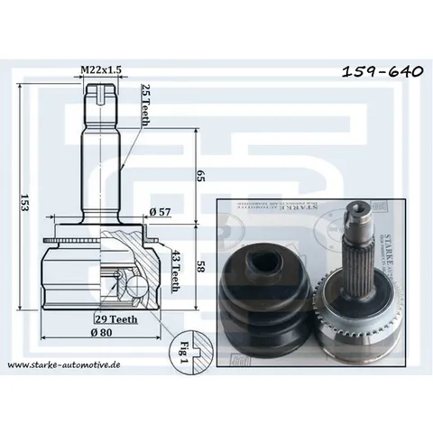 ШРУС MITSUBISHI OUTLANDER I / LANCER IX с ABS STARKE 159-640