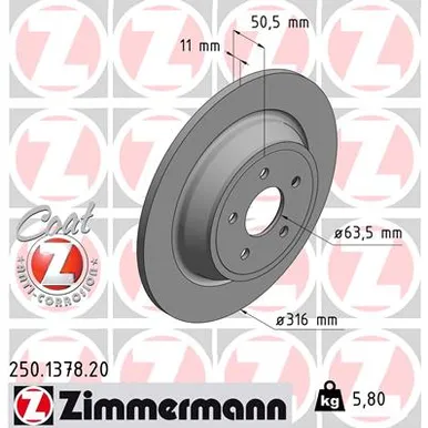 Диск тормозной задний с покрытием FORD MONDEO 1.0-2.0I/TDCI 14 ZIMMERMANN 250137820