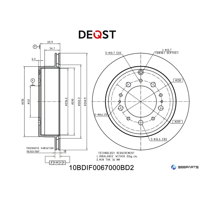 Диск тормозной, LEXUS LX (URJ) 08-, TOYOTA LAND CRUISER (_URJ20_, DEQST 10BDIF0067000