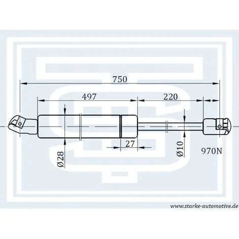 Амортизатор багажника VW T-5 --08.2015 L755mm / 970N STARKE 183-136