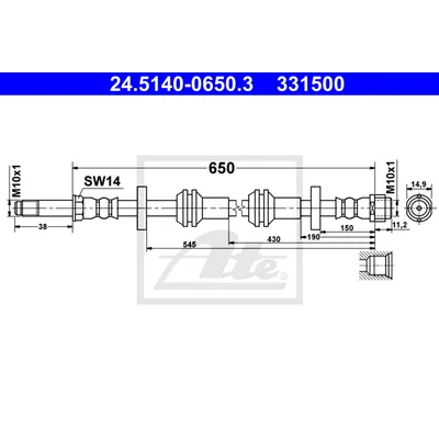 Тормозной шланг AUDI A6 (4G2/C7) Limousine (11-) ATE 24514006503
