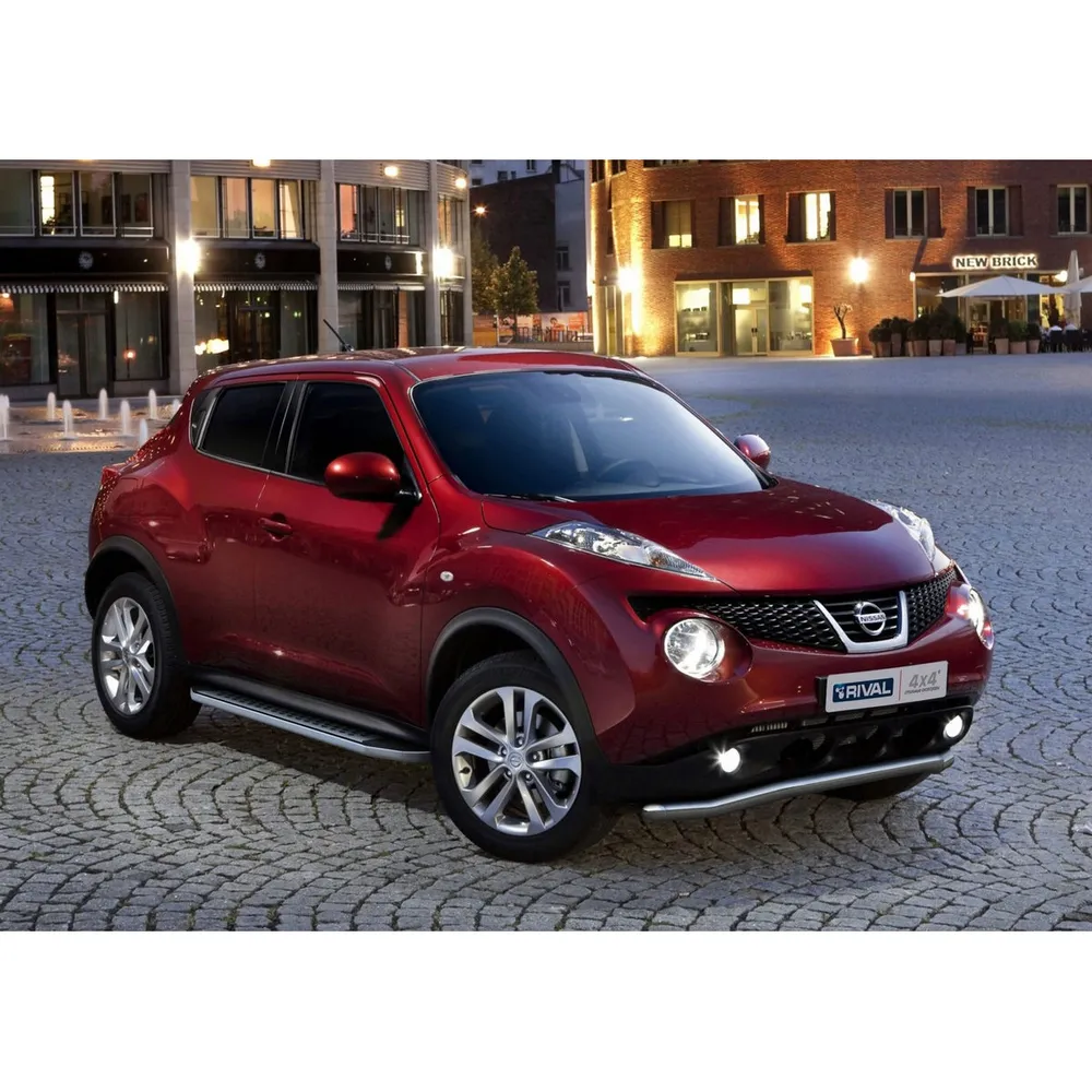 Порог алюминиевый Bmw-Style овалы Nissan Juke Серебристый, черный Rival B173AL.4102.2