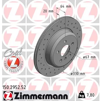 Диск тормозной задний L с перфорацией ZIMMERMANN 150.2952.52
