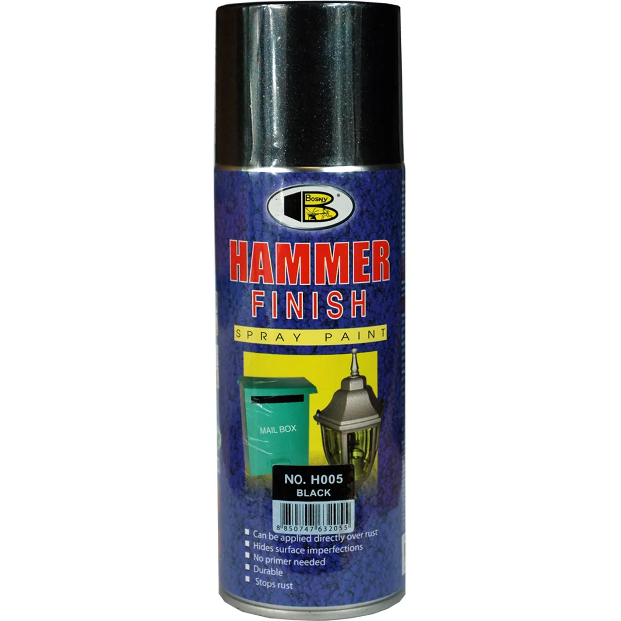 Краска молотковая аэрозольная молотковая черная , 520 мл, 300гр Bosny H005