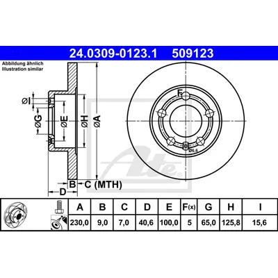 Диск тормозной задний 232X9 5 отверстий MIN2 ATE 24.0309-0123.1