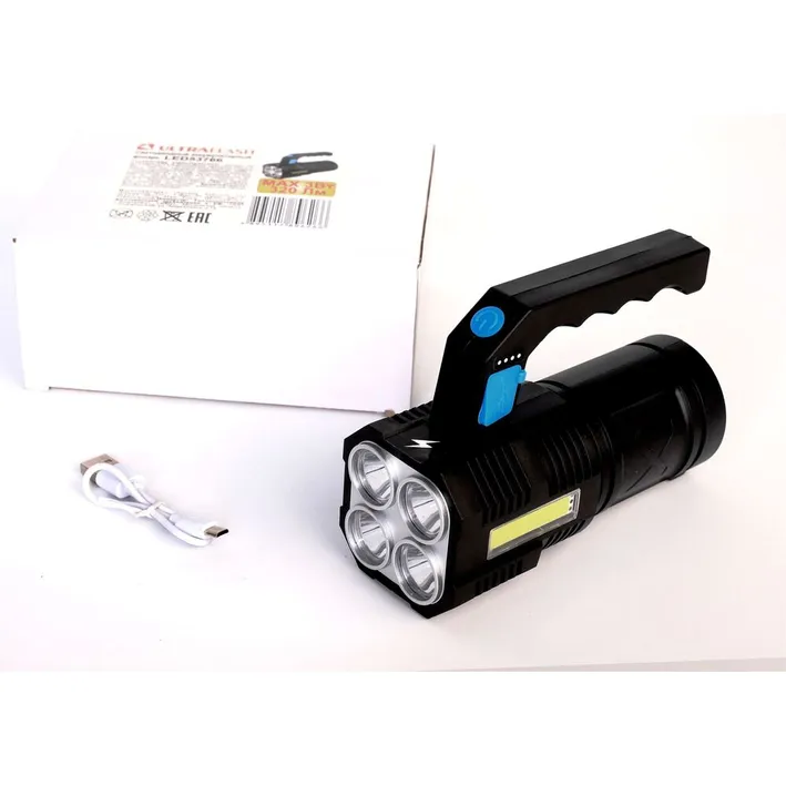 Фонарь акк 4В, черн., 4LED+COB, 3 Вт, 4 реж, USB, бокс са ULTRAFLASH LED53766