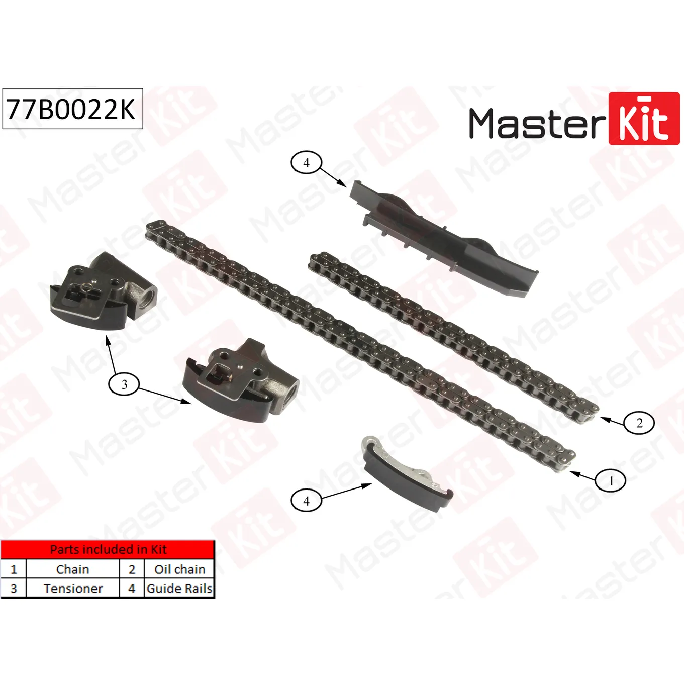 Комплект цепи ГРМ NISSAN Micra II 1.0 i 16V CG10DE/CGA3DE 92-02 (без звездочек) MASTERKIT 77B0022K