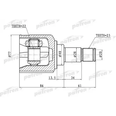 ШРУС внутренний 22x40x23 FORD FIESTA 95-01 PATRON PCV1071