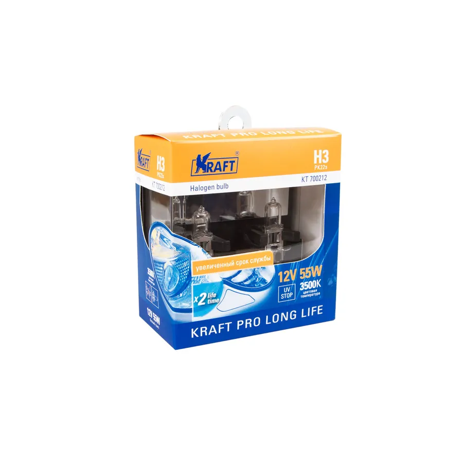 Лампа 12V H3 55W PK22s 3500K KRAFT 2 шт. картон KT700212