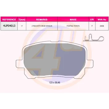 Колодки передние TOY AVENSIS VERSO 2.0VVT-I/2.0D4-D 01-(с 2 датчиками) 4U 4UP04013