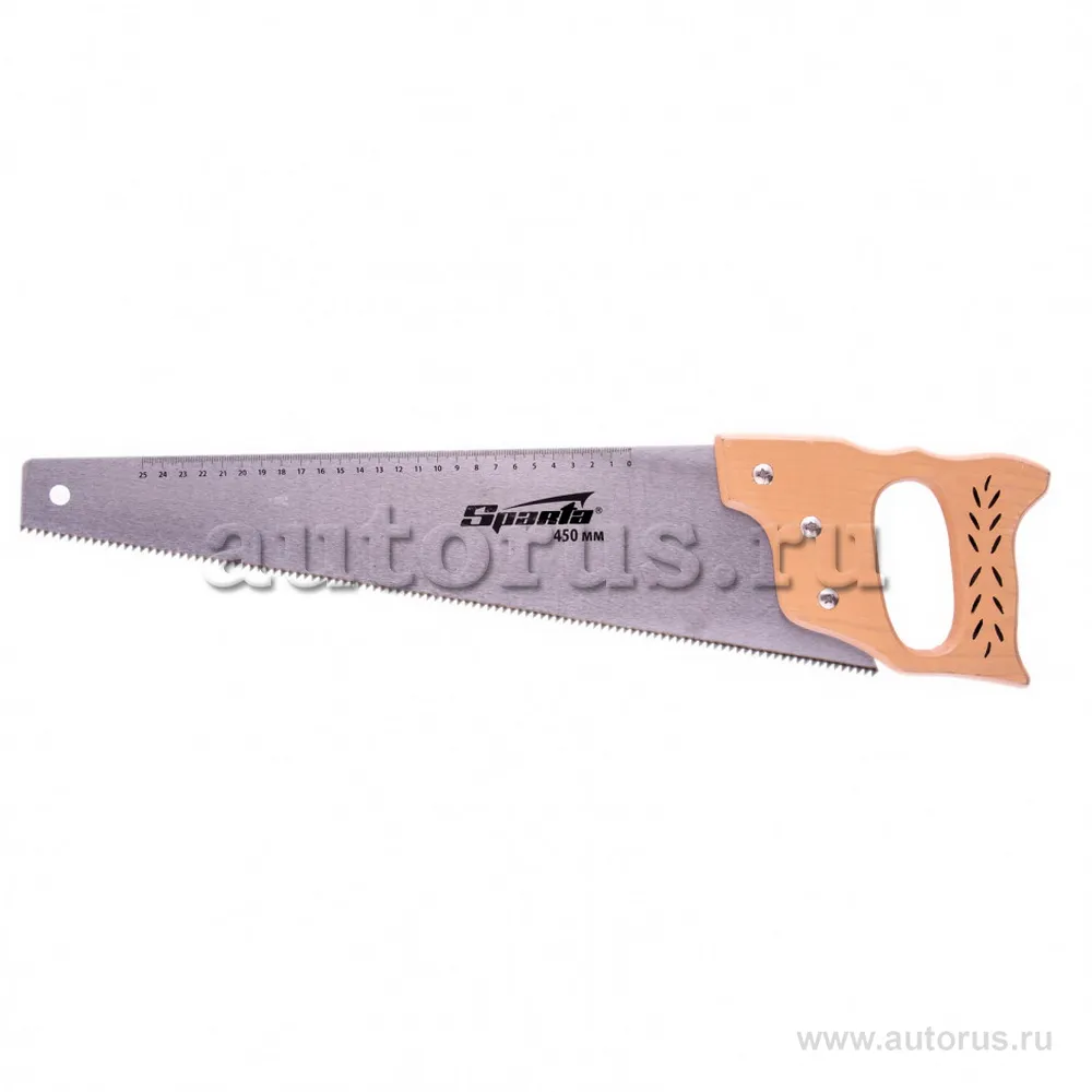 Ножовка по дереву, 450 мм, 7-8 TPI, каленый зуб, линейка, деревянная рукоятка SPARTA 231875