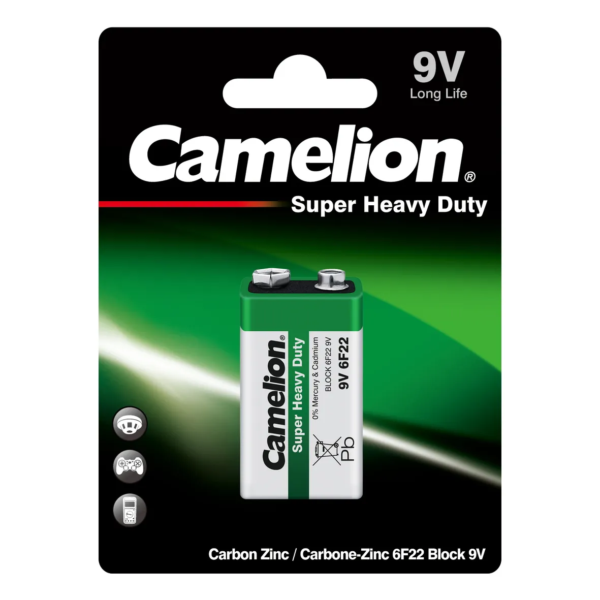Батарейка солевая Camelion Super Heavy Duty Крона 9V (1 шт) 6F22-BP1G