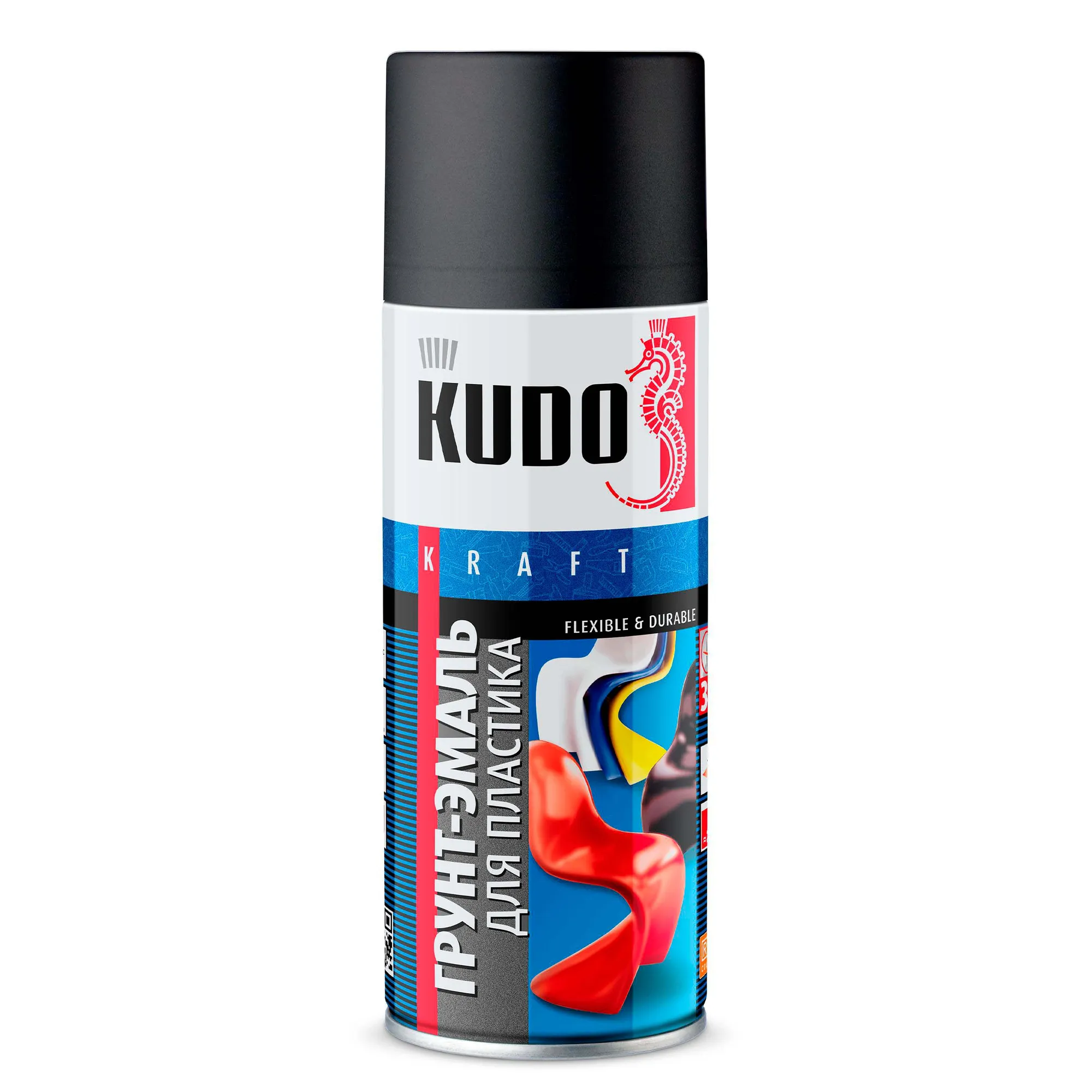 Грунт спрей для пластика черная, RAL 9005, 520 мл. KUDO KU-6002