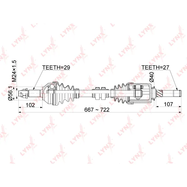 Привод в сборе передний L NISSAN X-Trail (T31) 07-> LYNXauto CD-1123