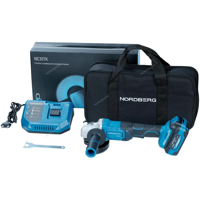 УШМ аккумуляторная, диска 125 мм, 20В, с акк. и зар. уст-вом NORDBERG NE307K