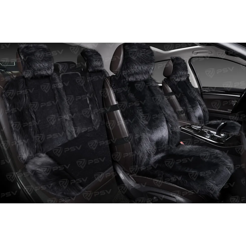 Накидки в машину универсальные меховые PSV Mutton Premium (Черный), комплект на весь салон 137738