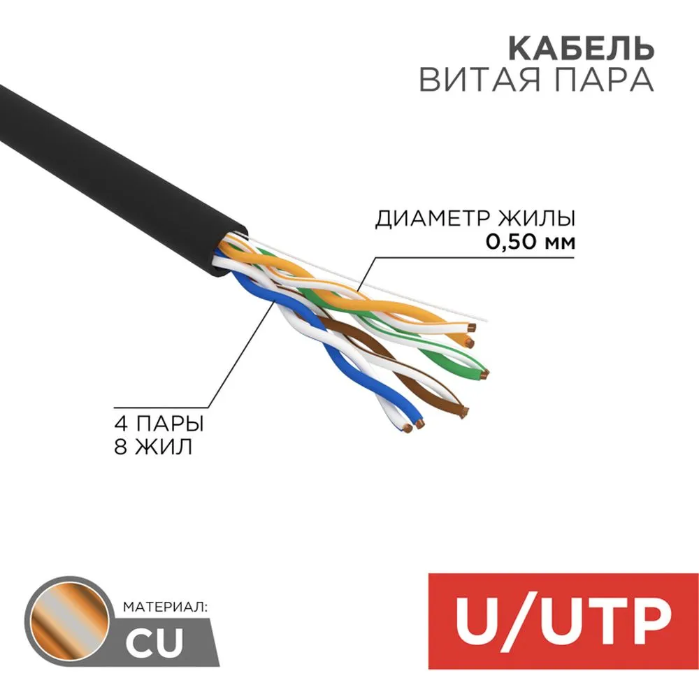 Кабель витая пара REXANT UTP 4PR 24AWG, CAT5e наружный (OUTDOOR) (бухта 305 м) REXANT 010045