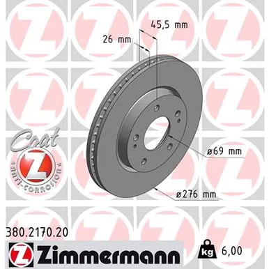 Диск тормозной передний MITSUBISHI LANCER IX ZIMMERMANN 380.2170.20