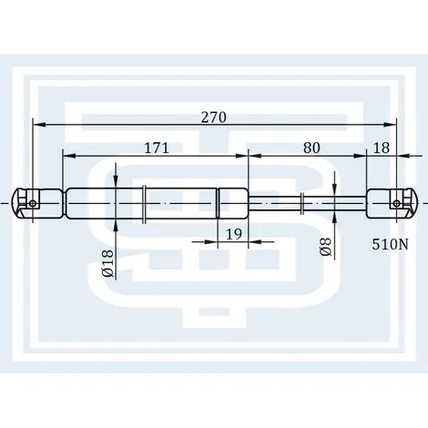 Амортизатор багажника NISSAN PRIMERA (P12) 01.2002-- L270mm / 510N STARKE 189-045