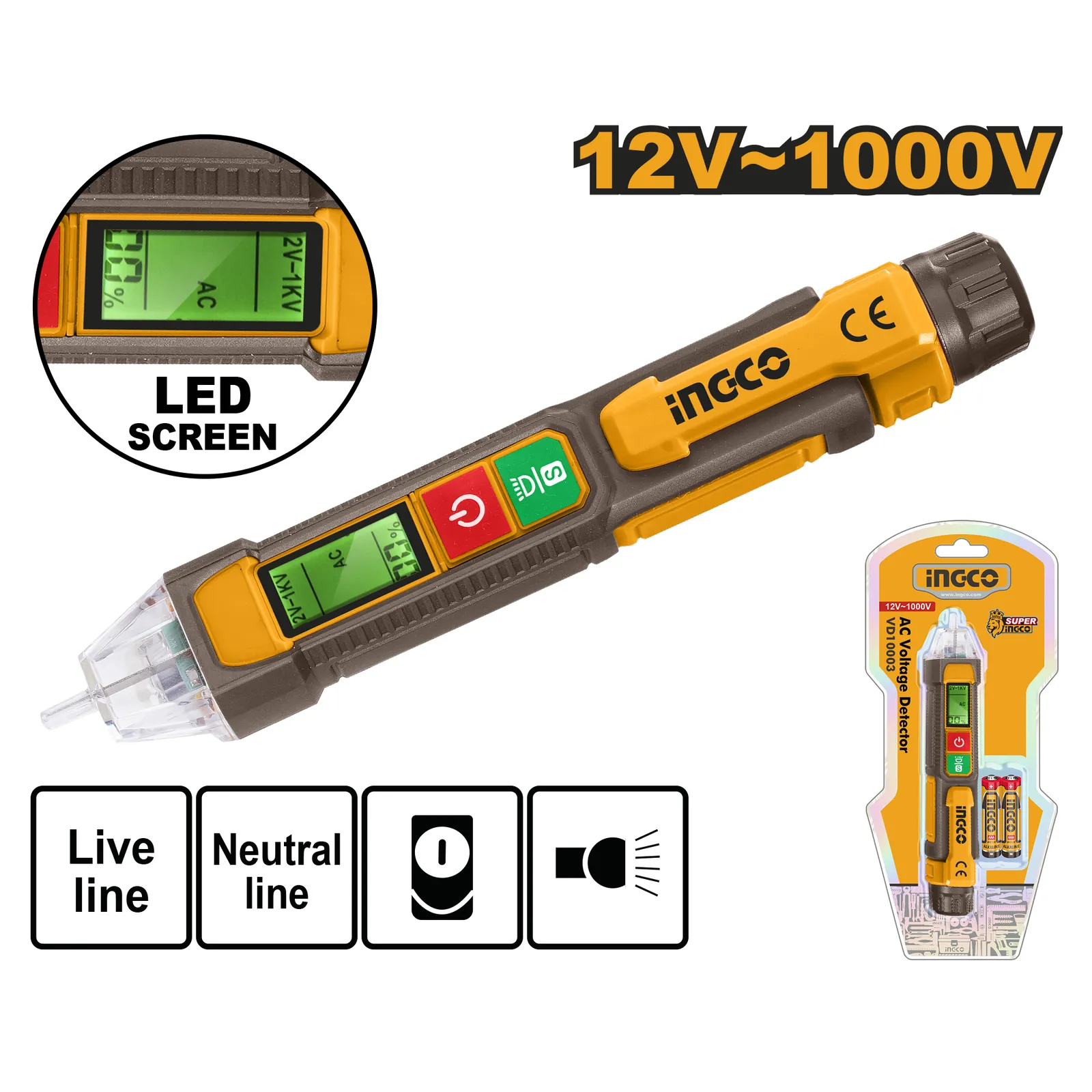 Бесконтактный детектор напряжения 12-1000 В (20/40) INGCO VD210003