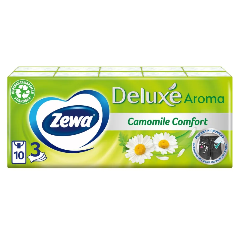 Носовые платочки ZEWA Deluxe с аром Ромашка 3сл 53107 бел 10штх10 936774