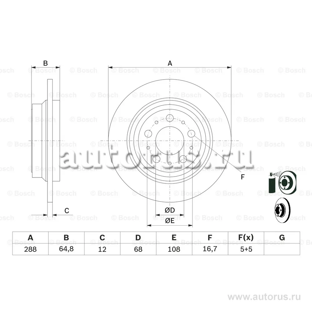 Диск тормозной VOLVO S60 00 -, S80 98-06, V70 II 00 -, XC70 CROSS COUNTRY 00- BOSCH 0986478495