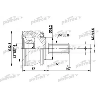ШРУС наружн к-кт 25x52.2x22 NISSAN: SUNNY 1.3-1.7 9.86- PATRON PCV1087