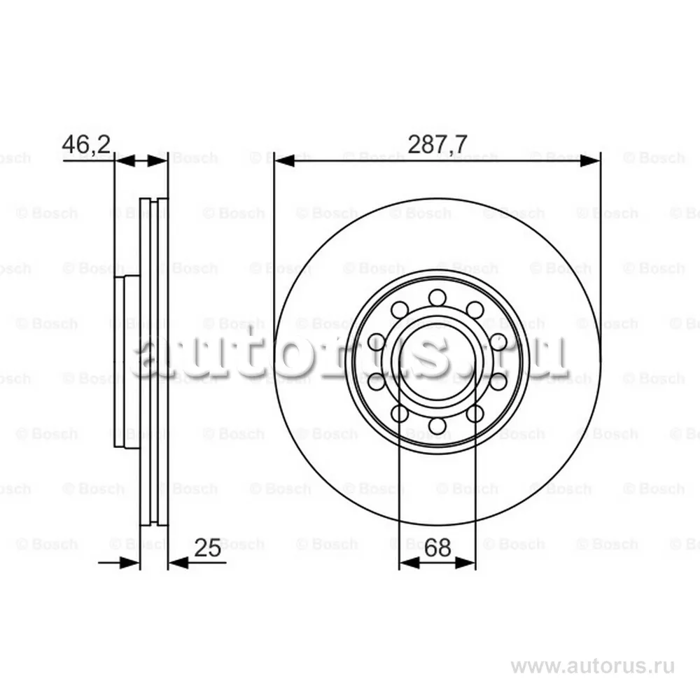 Диск тормозной PREMIUM 2, передний, VW PASSAT 1.9 TDI VARIANT 00-05, PASSAT 1.9 TDI VARIANT 00-05, PAS BOSCH 0986479S19
