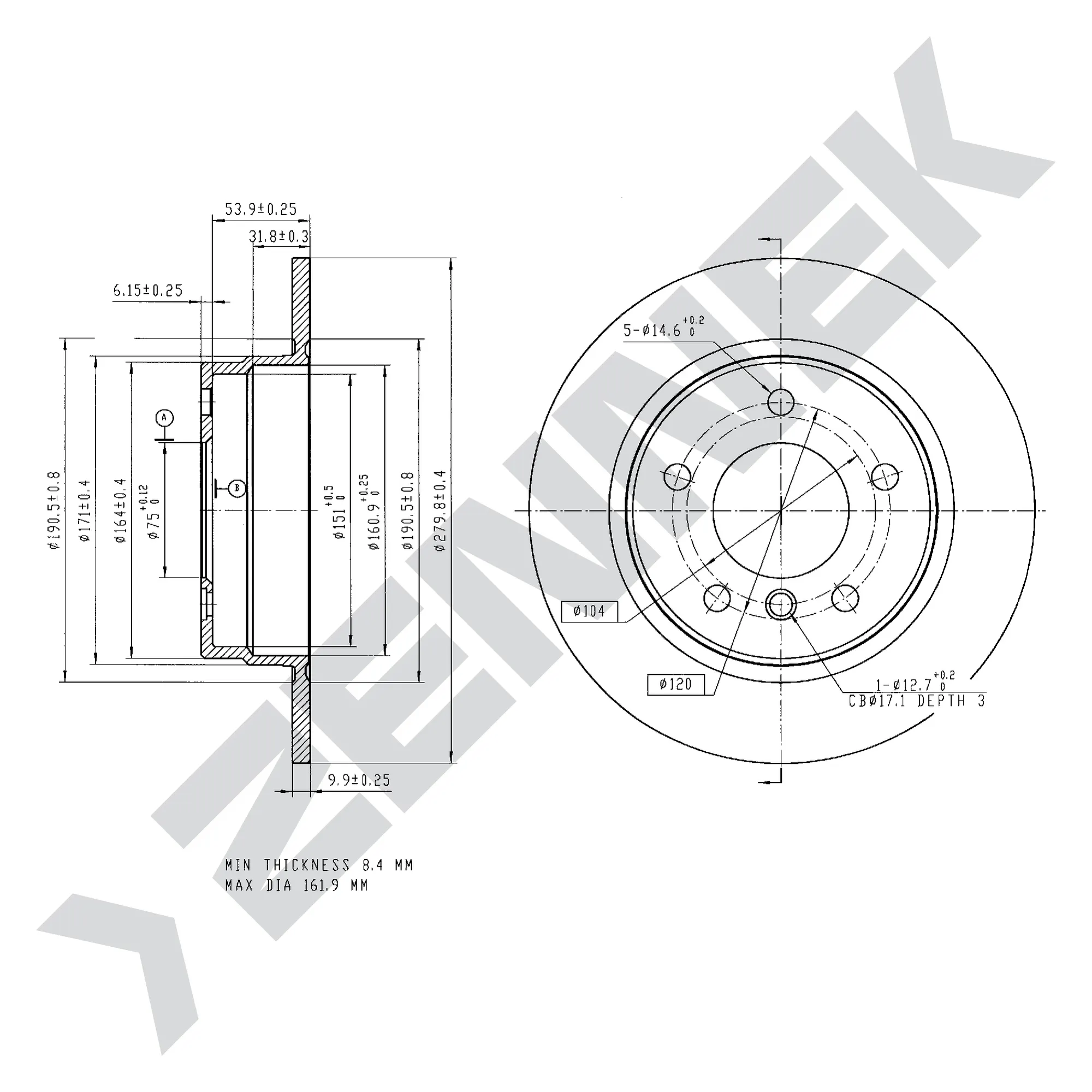 Диск тормозной задний BMW 3 E36/E46 90-06 (2 шт) ZENNEK DBD0179