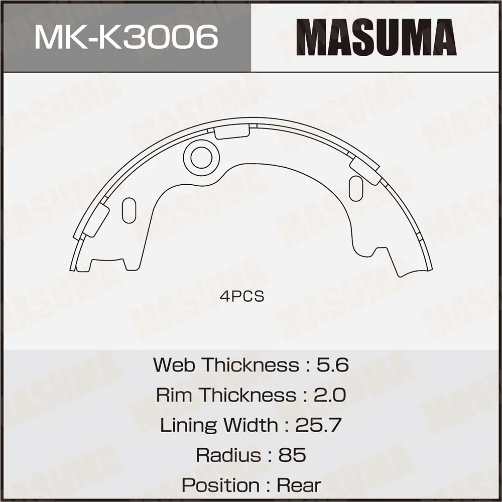 Колодки барабанные парковочные к-т 4шт MASUMA MKK3006