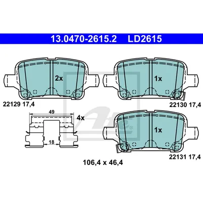 13.0470-2615.2_колодки дисковые задние Сeramic Opel Astra K 1.0 15 ATE 13047026152