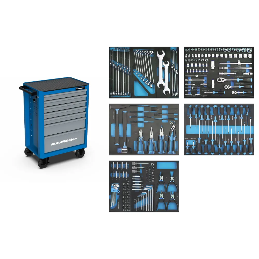Тележка инструментальная 7 ящиков (RAL5015/RAL7040) с набором инструмента 229 предметов AutoMeister 79484
