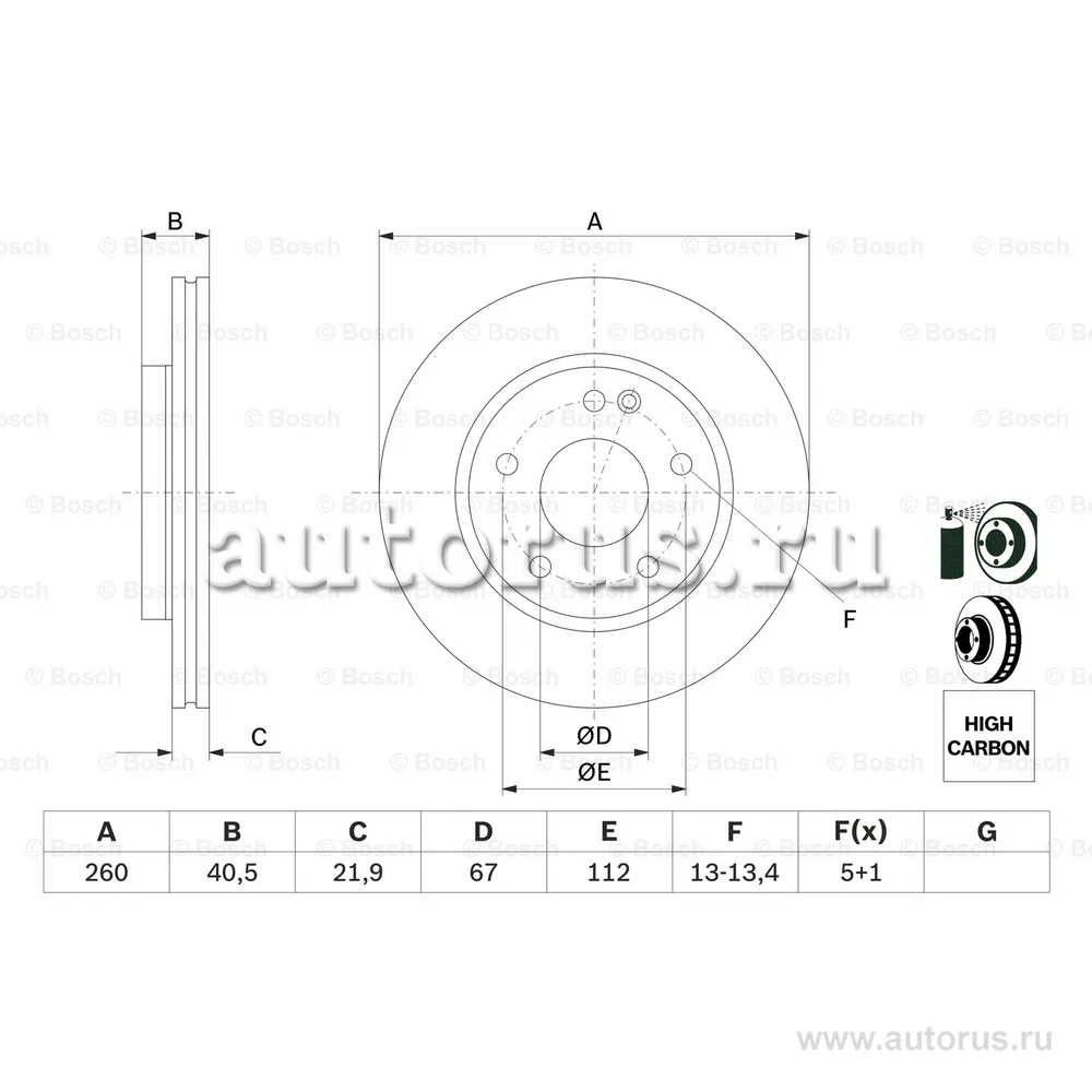 Диск тормозной MERCEDES A-CLASS W168 140-190 передний D BOSCH 0 986 478 875