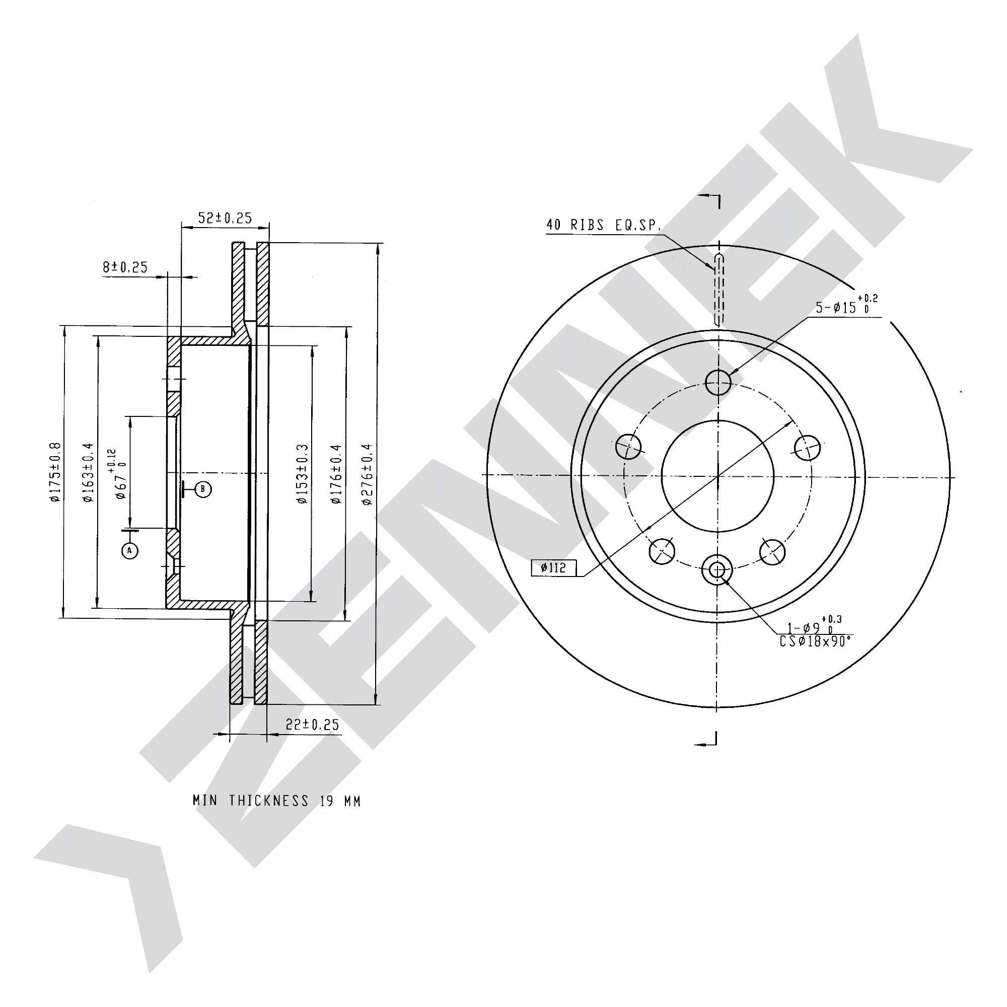 Диск тормозной передний MERCEDES VITO W638 96-03 (2 шт) ZENNEK DBD0199