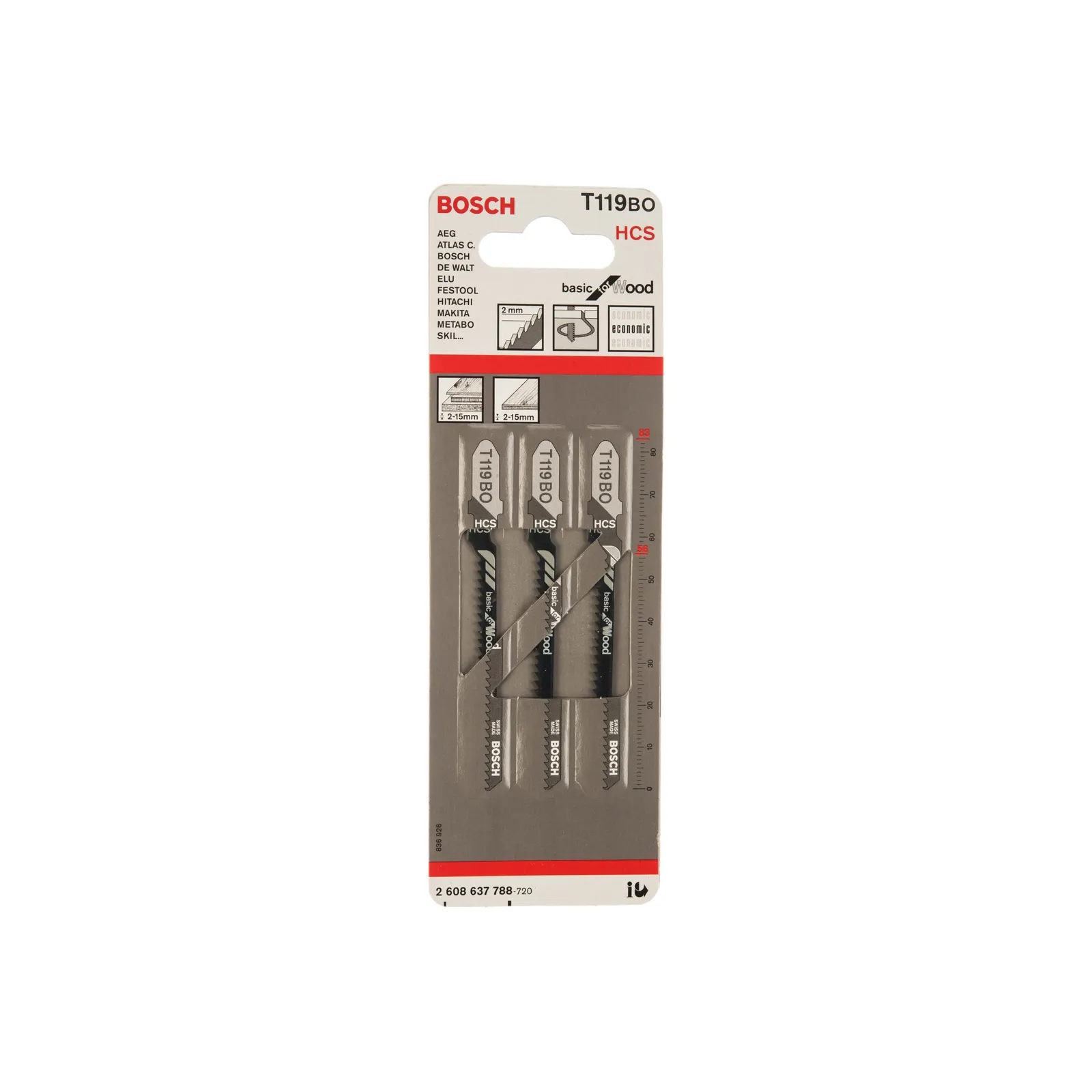 Лобзиковые пилки 3 T 119 ВО Basic for Wood, HCS BOSCH 2608637788