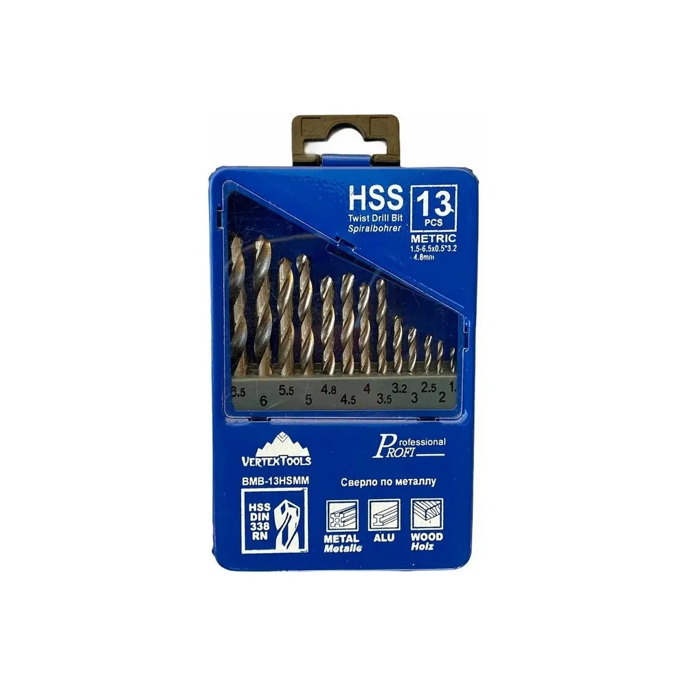 Набор сверл, 13 предметов, от 1.5 до 6.5 мм, HSS VertexTools 0987-13
