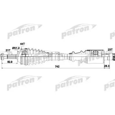 Полуось прав 21x756,5x57x23 ABS:44T RENAULT Megane 96-03 PATRON PDS1116