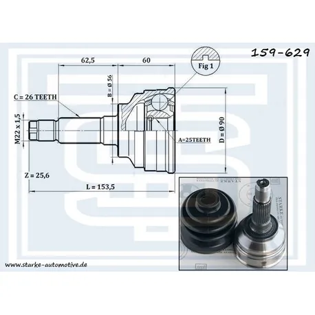 ШРУС MAZDA 626 III (GD) --05.92 без ABS STARKE 159-629