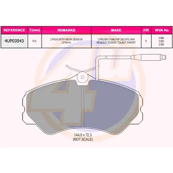 Колодки передние FIAT DUCATO 82-94/PGT J5 81-94 (с 2 датчиками) 4U 4UP03543