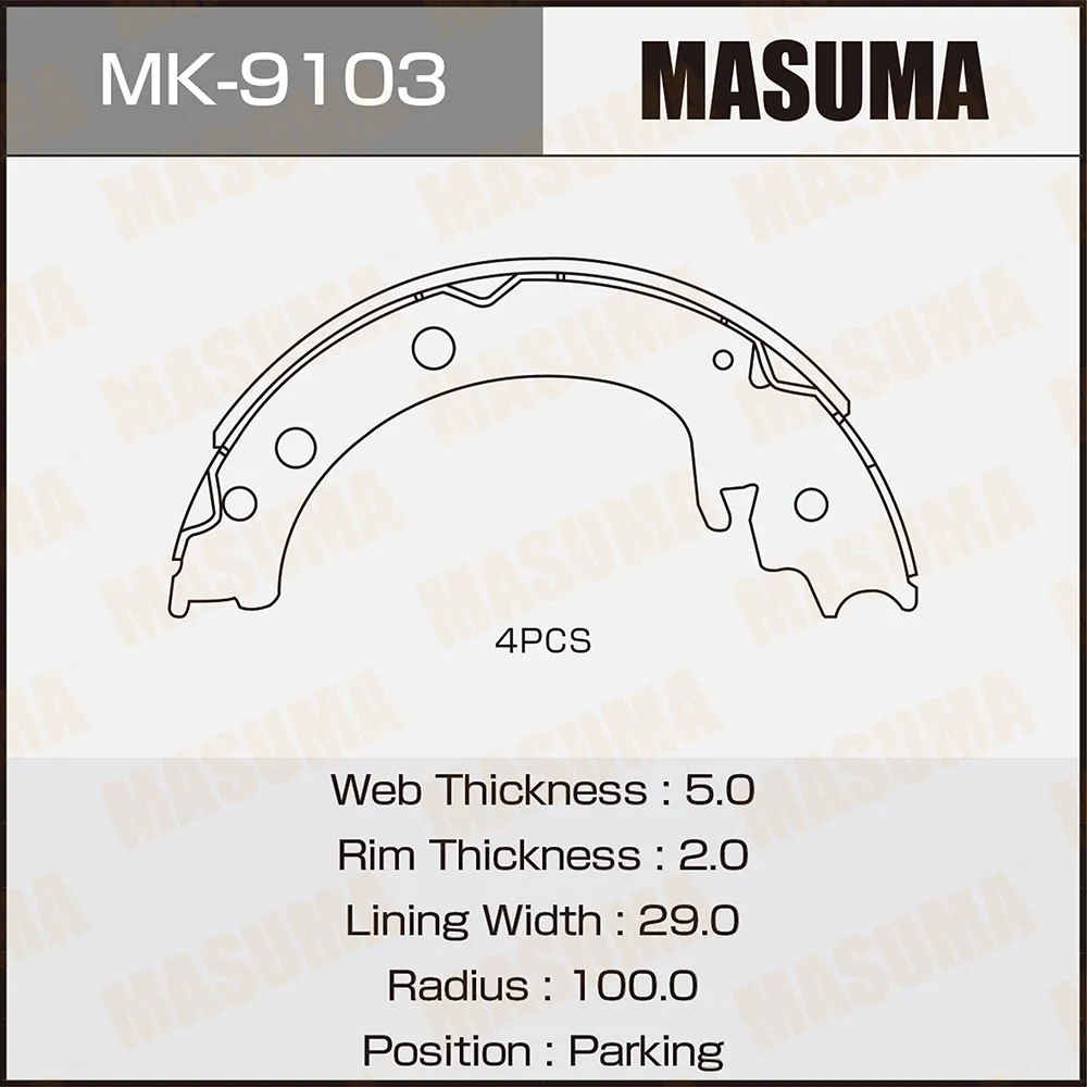 Колодки барабанные MASUMA парковочные к-т 4шт ESCUDO/ TDA4W (1/12) MASUMA MK9103