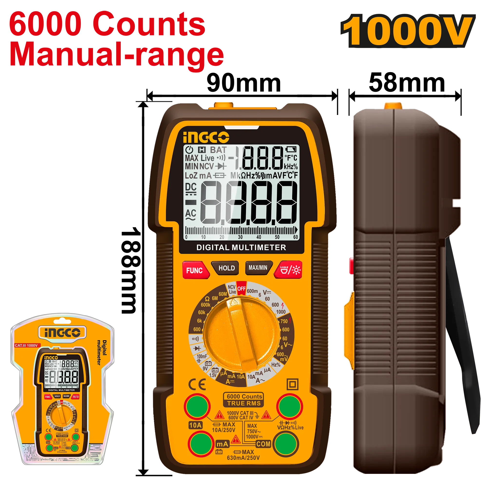 Мультиметр цифровой 1000В (10/20) INDUSTRIAL INGCO DM310002
