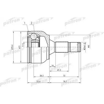 ШРУС наружн к-кт 25x60x22 CITROEN: C4 04-, PEUGEOT: 207 PATRON PCV1456