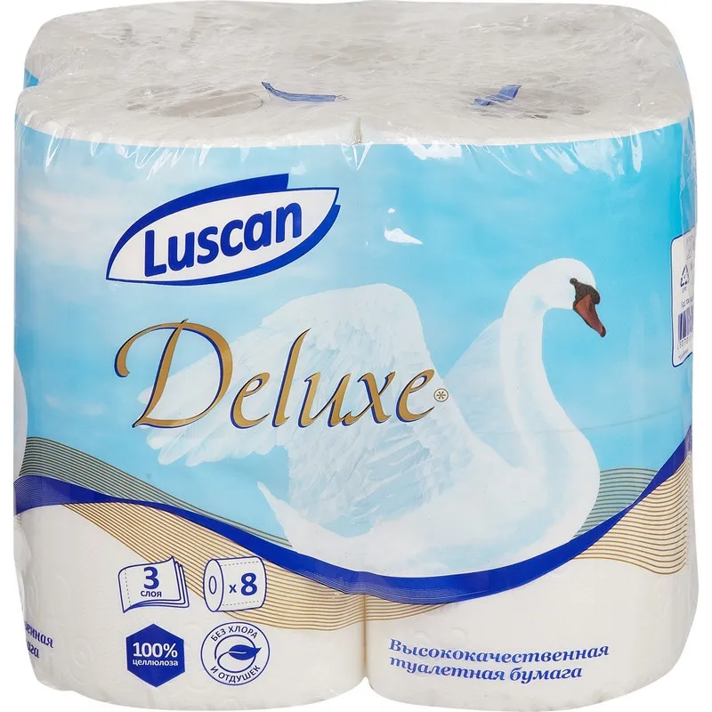 Бумага туалетная Luscan Deluxe 3сл бел 100цел втул 19,35м 155л 8рул/уп 484894