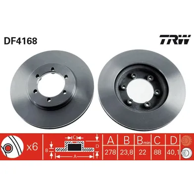 Диск тормозной передний DAEWOO KORANDO/MUSSO 2.0-2.9D 99> TRW DF4168
