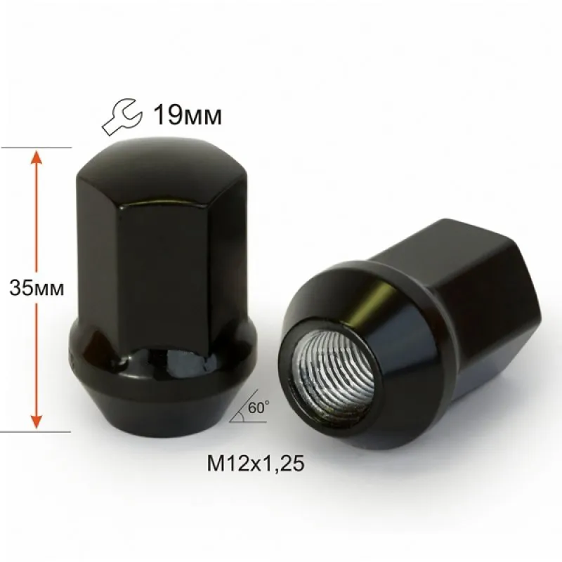 Гайка M12X1,25 35мм Конус, закрытая кл19мм Черная Черный SDS FPA00001BKX
