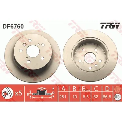 Диск тормозной задний TOYOTA CAMRY 2011->/LEXUS ES 2014-> /D=281MM TRW DF6760