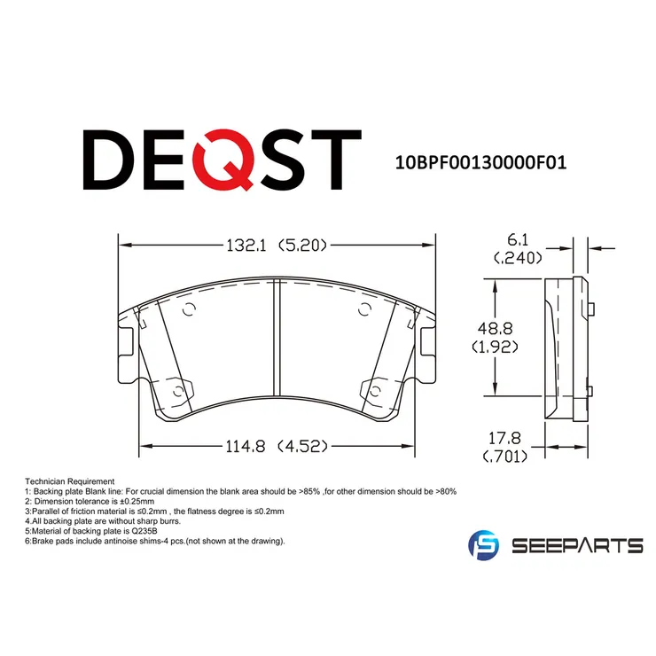 Колодки тормозные, с индикат. износа передние MAZDA 6 02>. DEQST 10BPF00130000